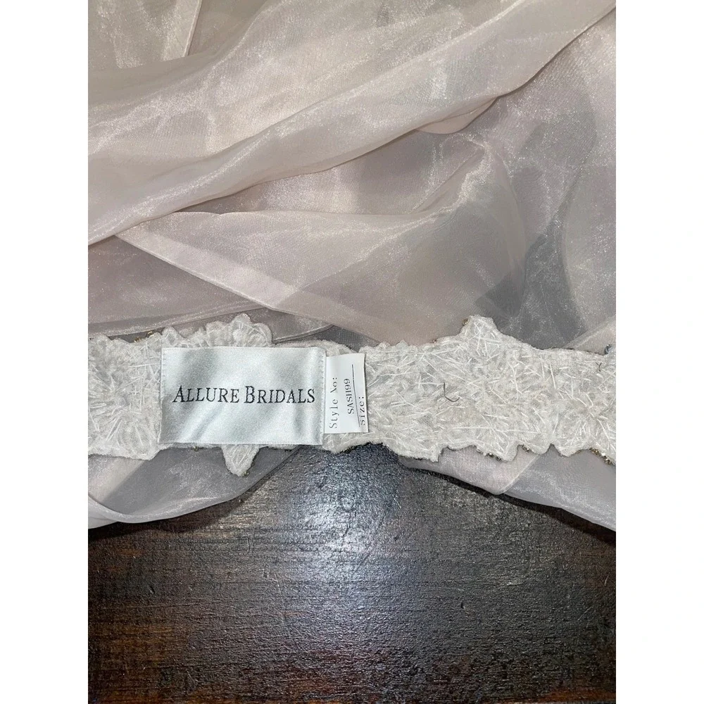 Allure Bridals Rhinestone Pearls Embellished Wedding Dress Sash Belt Champagne L